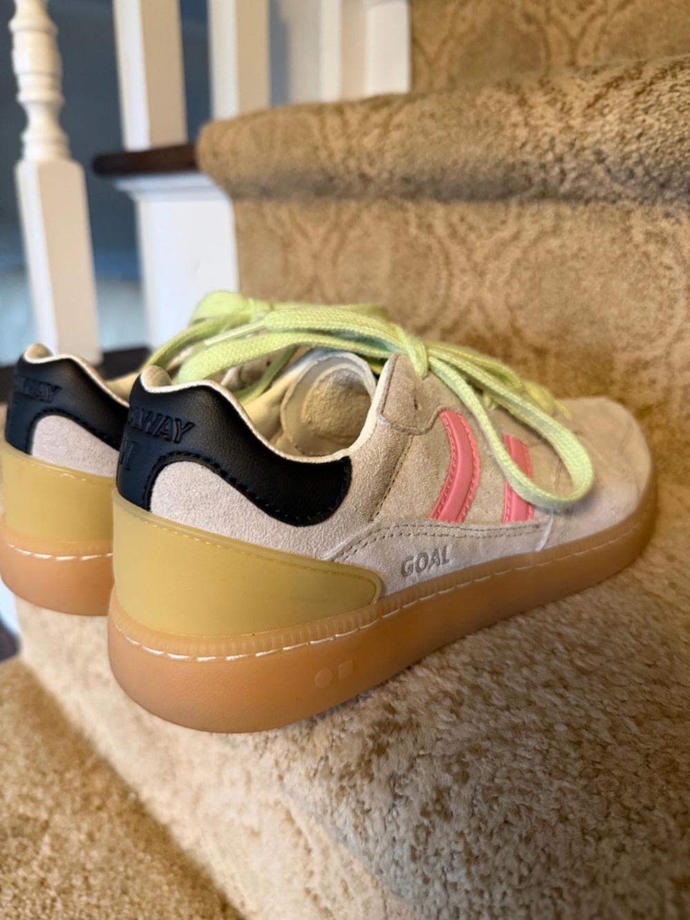 Coolway Suede Sneakers in Light Gray with Pink Accents and Lime Laces